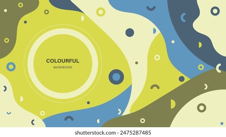 A modern, flat-style abstract background featuring circles, rounded shapes, semi-circles, and other shapes. A colorful geometric shape pattern is depicted in the vector illustration.