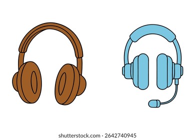 A modern flat-style headphone and earphone icon set. Perfect for music, audio apps, web, and tech projects. Isolated vector illustrations for professional use.