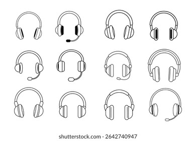 A modern flat-style headphone and earphone icon set. Perfect for music, audio apps, web, and tech projects. Isolated vector illustrations for professional use.