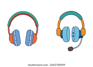 A modern flat-style headphone and earphone icon set. Perfect for music, audio apps, web, and tech projects. Isolated vector illustrations for professional use.