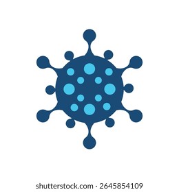 Ícone vetorial moderno de estilo plano representando uma partícula de vírus, inspirado pela Covid-19 e outros patógenos infecciosos. Ideal para uso em projetos de saúde, campanhas de conscientização sobre pandemias, prevenção de vírus.