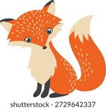 A modern flat-style vector illustration of a cute red fox in vibrant orange and red tones. This clean and playful design is ideal for clipart, digital design projects, children’s products, wall art, nursery decor.
