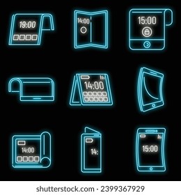 Modern flexible display icons set. Outline set of modern flexible display vector icons neon color on black