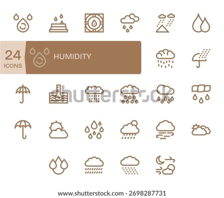 A modern, flexible group of 24 Bold Line icons expressing Humidity, suited for product suites.