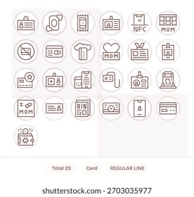 Un grupo moderno y flexible de 25 iconos de línea regular que expresan la tarjeta, adecuado para las suites de productos.