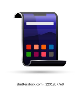 Modern flexible smartphone in the form of an ancient handwritten scroll. Vector illustration.