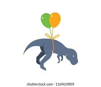 Modern Floating Dinosaur Toy and Balloon Logo In Isolated White Background
