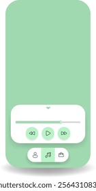 A modern floating music player template featuring a clean minimalist design with playback controls and navigation icons on a soft green background.