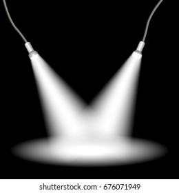 A modern floor lamp with a black shade.