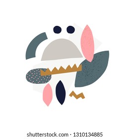 Сomposition with modern floral and abstract elements in fresh pastel colors. Vector illustration for card, print on clothes. Cut out style