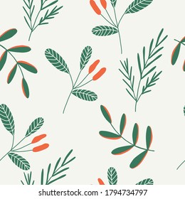 Modern floral abstract pattern in green, colour. Light background. Hand drawn flowers and leaves. Perfect for greeting card, social media post, banner, wrapping paper.
