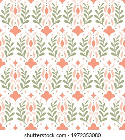 Modern floral art deco seamless pattern. Vector damask illustration with leaves. Decorative botanical background.
