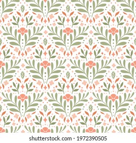 Modern floral art deco seamless pattern. Vector damask illustration with leaves. Decorative botanical background.