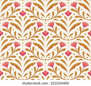 Modern floral art deco seamless pattern. Vector damask illustration with leaves. Decorative botanical background.