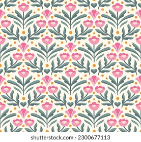 Modern floral art deco seamless pattern. Vector damask illustration with leaves. Decorative botanical background.