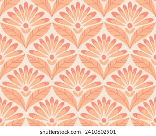 Modern floral art deco seamless pattern. Vector damask illustration with leaves. Decorative botanical background.