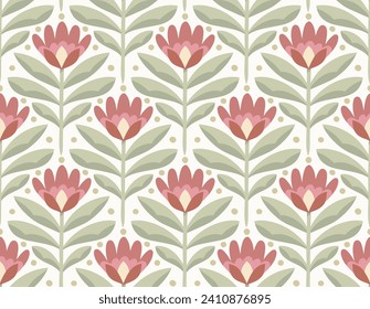 Modern floral art deco seamless pattern. Vector damask illustration with leaves. Decorative botanical background.