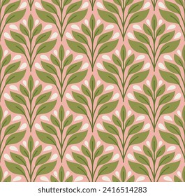 Modern floral art deco seamless pattern. Vector damask illustration with leaves. Decorative botanical background.