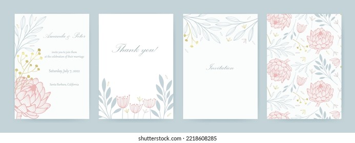 Modern floral artistic templates. Good for wedding, bridal and baby shower, birthday, corporate Holiday cards and invitations. Vector illustration.