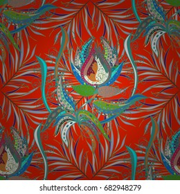 Modern floral background. Amazing seamless floral pattern with bright colorful flowers and leaves on a background. The elegant the template for fashion prints. Folk style.