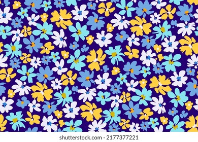 Modern floral background with blooming small flowers on seasonal beauty for digital texture and fabric in ditsy style ,botanical vector template
