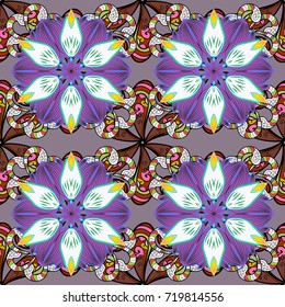 Modern floral background. The elegant the template for fashion prints. Folk style. Amazing seamless floral pattern with bright colorful flowers and leaves on a neutral, violet and black colors.