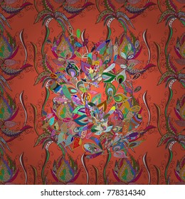Modern floral background. The elegant the template for fashion prints. Folk style. Amazing seamless floral pattern with bright colorful flowers and leaves on a orange, brown and green colors.