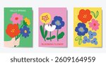 Modern floral card background vector. Minimal hand drawn botanical flowers template background. Design illustration for wedding, vip cover, poster, rsvp modern card, birthday party.
