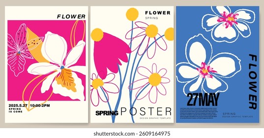 Modern floral card background vector. Minimal hand drawn botanical flowers template background. Design illustration for wedding, vip cover, poster, rsvp modern card, birthday party.