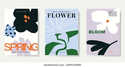 Modern floral card background vector. Minimal hand drawn botanical flowers template background. Design illustration for wedding, vip cover, poster, rsvp modern card, birthday party.