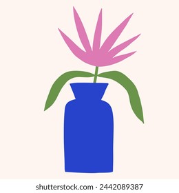 Modern floral flat vector illustration. Cutout style flowers vase. Botanical cute simple clipart