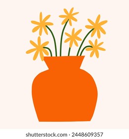 Moderne florale flache Vektorillustration. Ausgeschnittene Blumenvase. Botanischer niedlicher einfacher Clipart