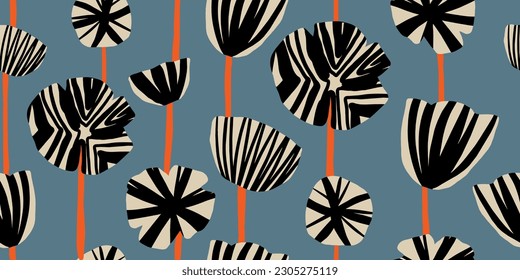 Modern floral with flowers print. Seamless pattern. Hand drawn style.
