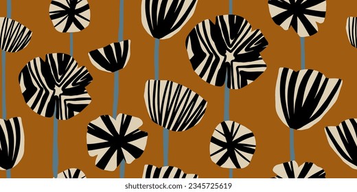 Modern floral with flowers print. Seamless pattern. Hand drawn style.
