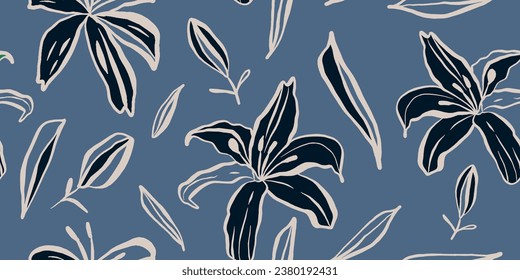 Modern floral with flowers print. Seamless pattern. Hand drawn style.
