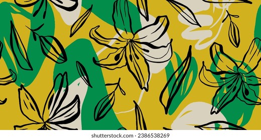 Modern floral with flowers print. Seamless pattern. Hand drawn style.
