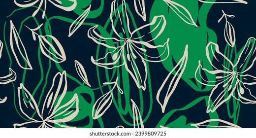 Modern floral with flowers print. Seamless pattern. Hand drawn style.
