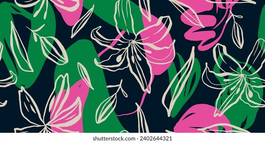 Modern floral with flowers print. Seamless pattern. Hand drawn style.
