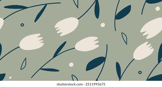 Modern floral with flowers print. Seamless pattern. Hand drawn style.
