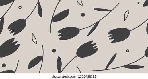 Modern floral with flowers print. Seamless pattern. Hand drawn style.
