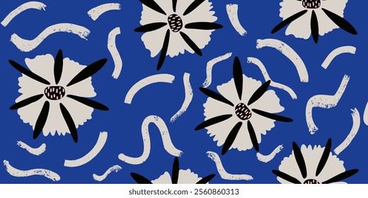 Modern floral with flowers print. Seamless pattern. Hand drawn style.
