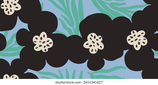 Modern floral with flowers print. Seamless pattern. Hand drawn style. Ideal for textile design, wallpaper, covers, posters, cards, decoration and packaging.