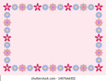 Modern floral frame with colorful beautiful flowers. Can be used for greeting card design. Vector EPS10. A4 Format