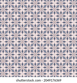 Motif floral géométrique abstrait moderne. Bleu harmonieux et doux, arrière-plan lilas. Décor de feuilles de geo tendance. Texture délicate avec des formes diamant, quadrillage carré, flèches. Design élégant pour papier, fond d'écran