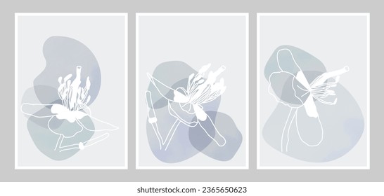 Modern Floral and Geometric Abstract Wall Art in Light Gray, Blue and Green Colors