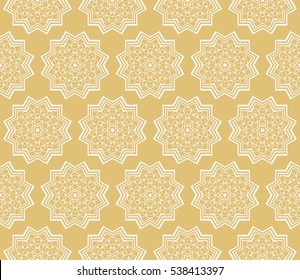 modern floral geometric ornament on gold background. Seamless vector illustration. For interior design, wallpaper
