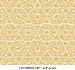 modern floral geometric ornament on gold background. Seamless vector illustration. For interior design, wallpaper