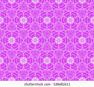 modern floral geometric ornament on purple background. Seamless vector illustration. For interior design, wallpaper