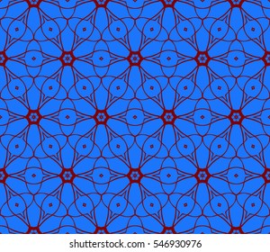 modern floral geometric ornament. seamless vector pattern. blue, red color. for invitation, wallpaper, fashion design.
