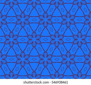 modern floral geometric ornament. seamless vector pattern. blue, red color. for invitation, wallpaper, fashion design.